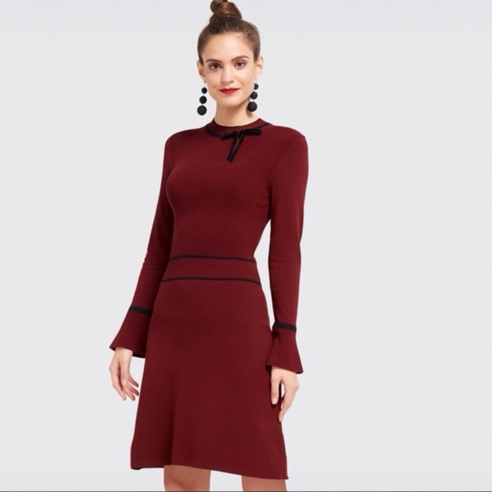 Draper James Annabeth Sweater Dress Deep Red Size Medium Chic Office Work Retro